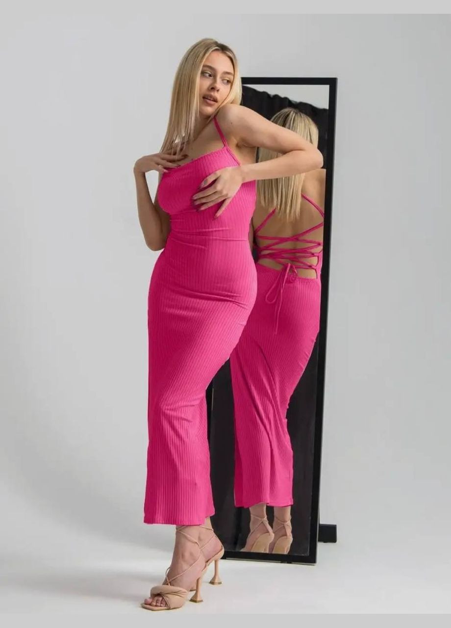 Розовое повседневный платье женское с открытой спиной Гермес однотонное