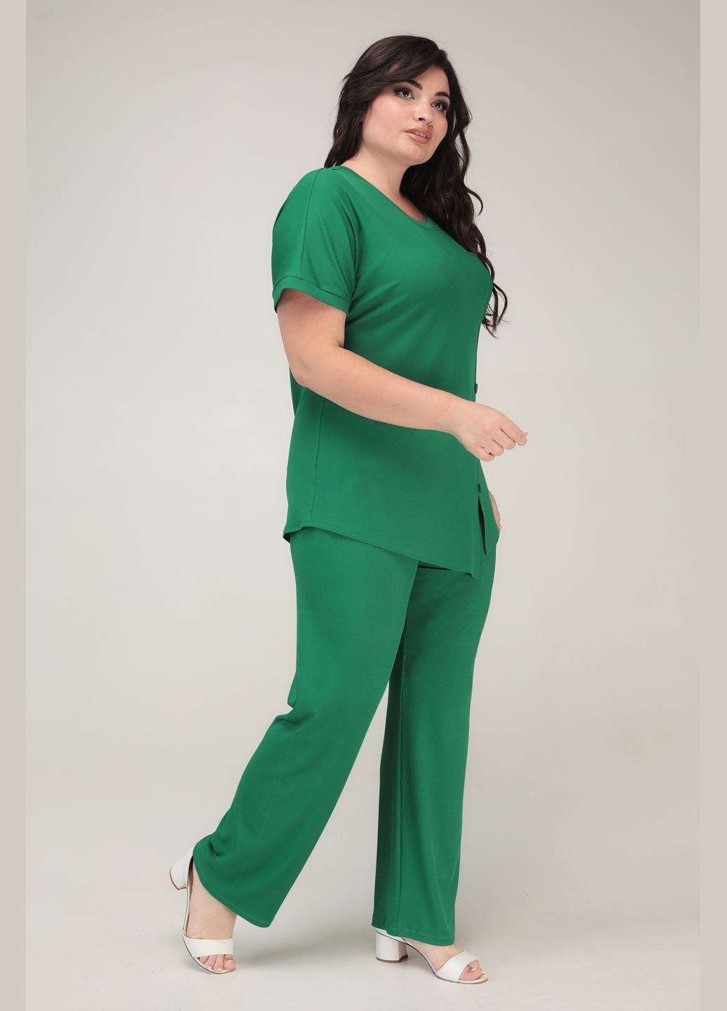 Жіночий костюм-двійка з трикотажу рубчик (брюки +асиметрична футболка) All Posa (ap101582p) A'll Posa (334894472)