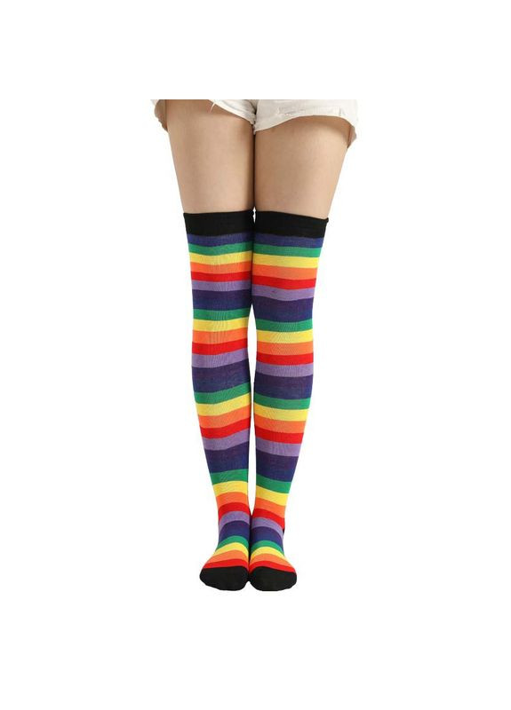 Панчохи веселкові бавовняні чорні зі смужками No Brand (311223026)