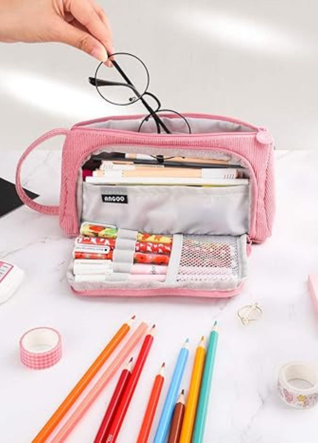 Вельветовий рожевий пенал-органайзер з ручкою-петлею для дівчат рожевий (60131) No Brand (348782686)