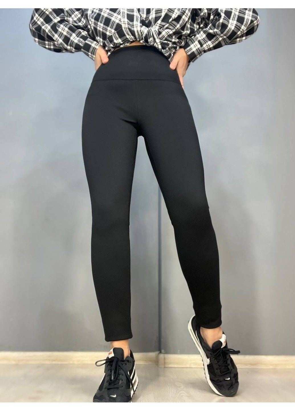 Лосини жіночі W-16 широкий пояс утягуючі мікродайвінг утеплені на хутрі чорні Kenalin (315066913)