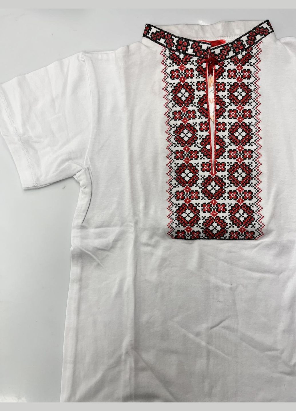 Белая вышиванка трикотажная Piccolo узор геометрический хлопок (304667081)