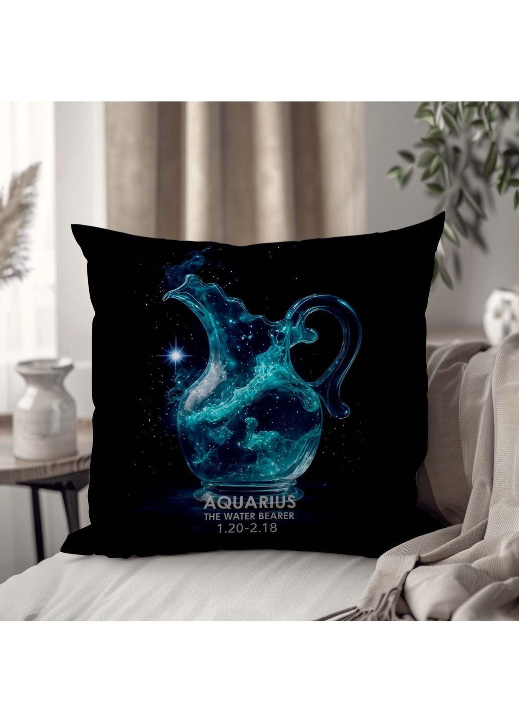Декоративна подушка "Знак зодіаку Водолій" із космічним фоном 45×45 см 1319745UA WONKEY (361968065)
