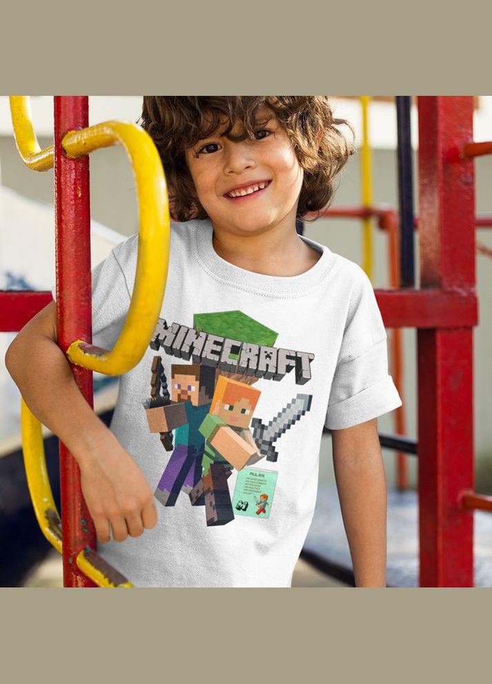 Біла демісезонна футболка біла з оригінальним принтом онлан ігри minecraft персонажі ігри minecraft майнкрафт Кавун футболка