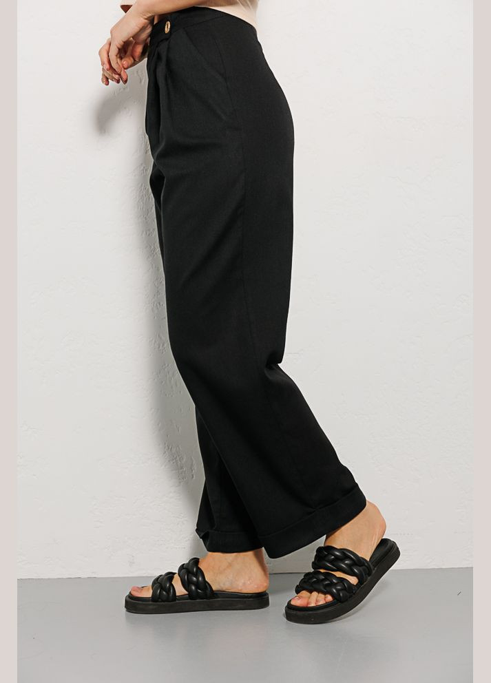 Женские льняные брюки черные с отворотами внизу Arjen (289787587)