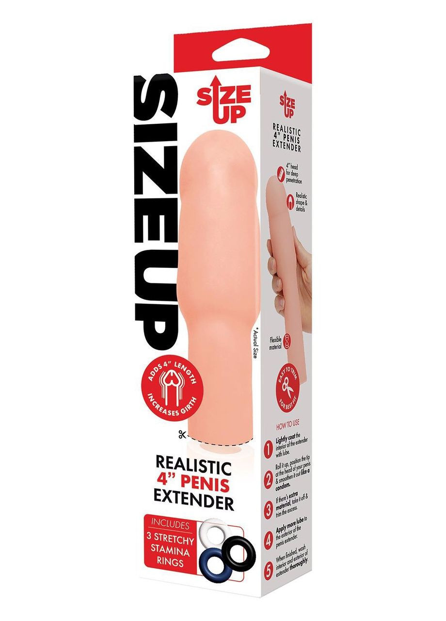 Насадка на пенис Size-Up Penis Extender с 3 эрекционными кольцами в наборе, бежевая No Brand (330617758)