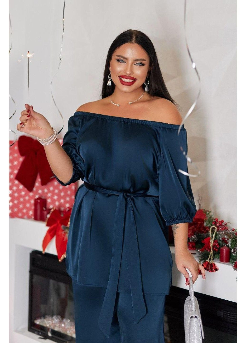 Костюм " Шовк- Сатін Армані " мод ВДЖВ- 985 (ал-коз), морська хвиля темна, розмір 56-58 No Brand (355469856)