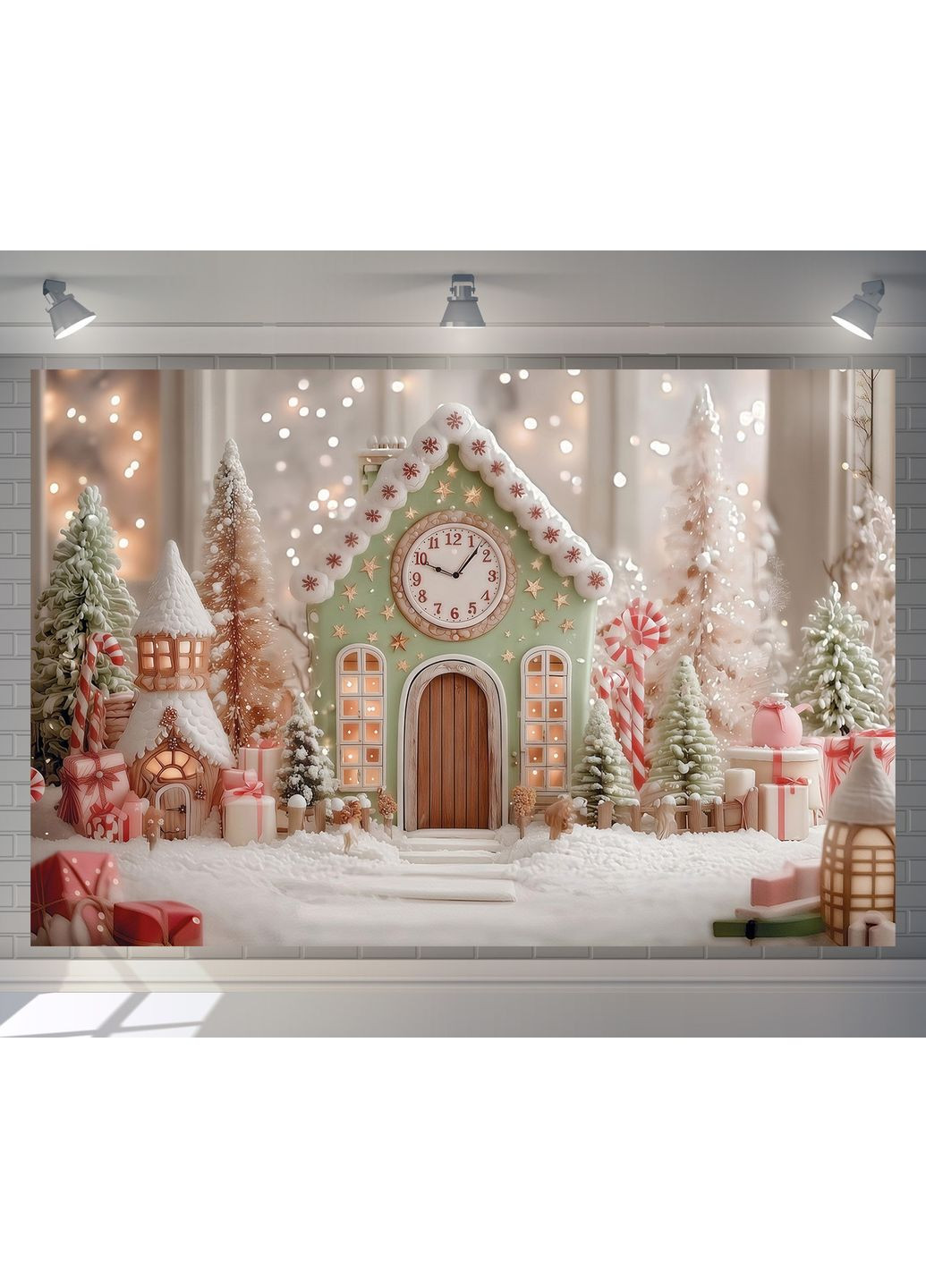 Новорічний банер фотозона Пряниковий будиночок у казковому зимовому лісі — №46616 Vinylpex (369930032)