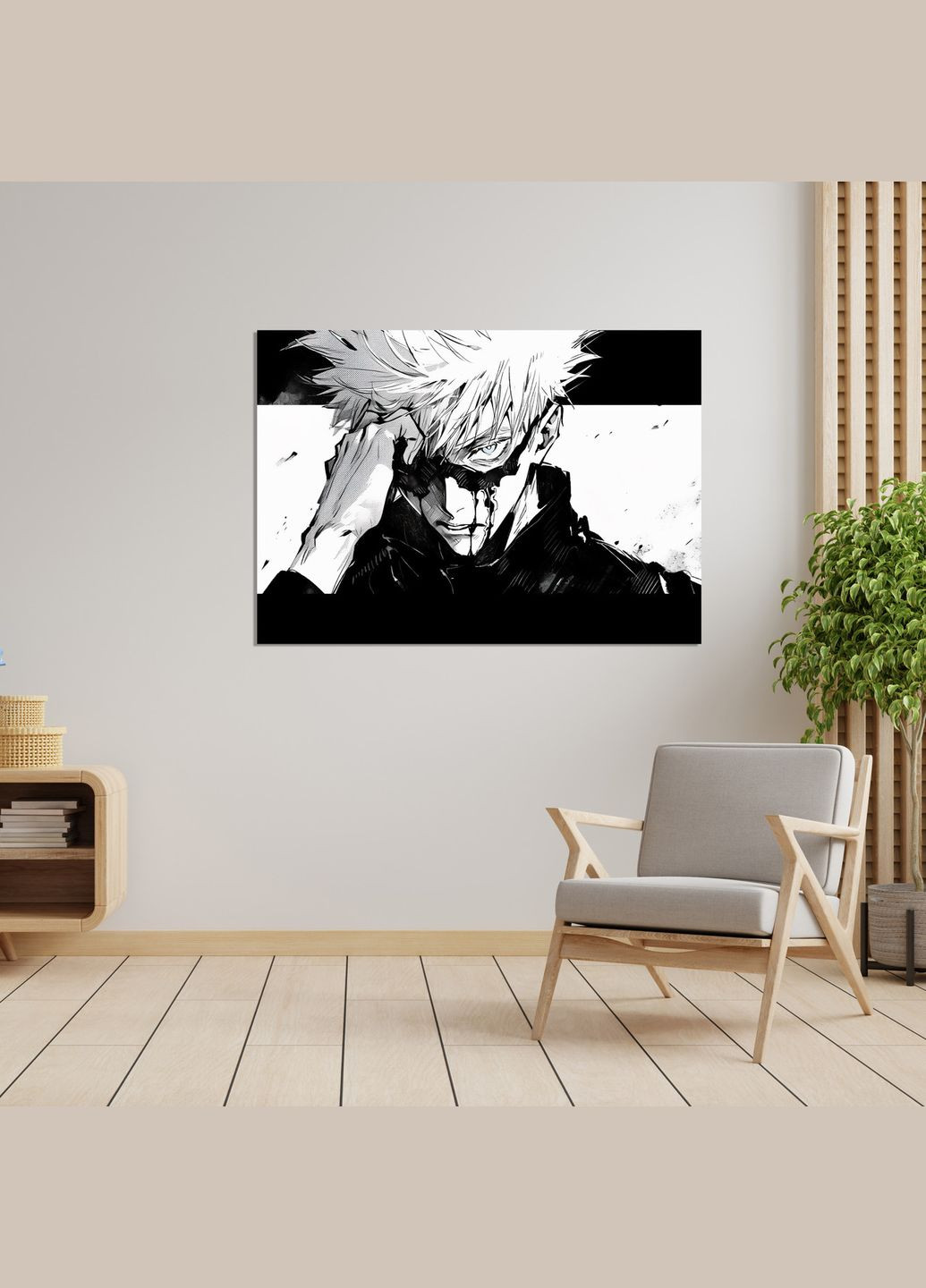 Плакат- з принтом Jujutsu Kaisen Магічна битва Satoru Gojo Сатору Годжо з пов'язкою (японська манга) 1 А2 Кавун постер (316209421)