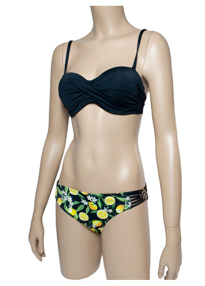 Черный летний купальники бандо пуш ап, трусики с открытыми боками, модель 0073 черный арт.1251 раздельный, бикини, бандо Samegame