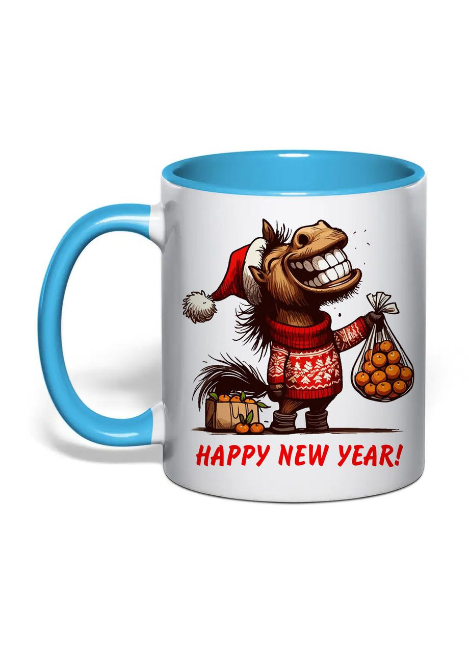Чашка з друком "Happy new year!" 330 мл (колір блакитний) (35777) No Brand (373297267)