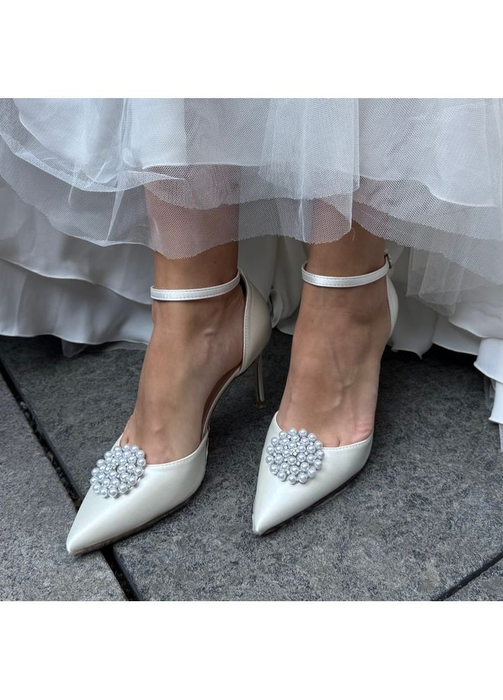 No Brand Жіночі туфлі весільні атласні та брошкою перли квітка 9 см білий з текстиль, — (351394314)