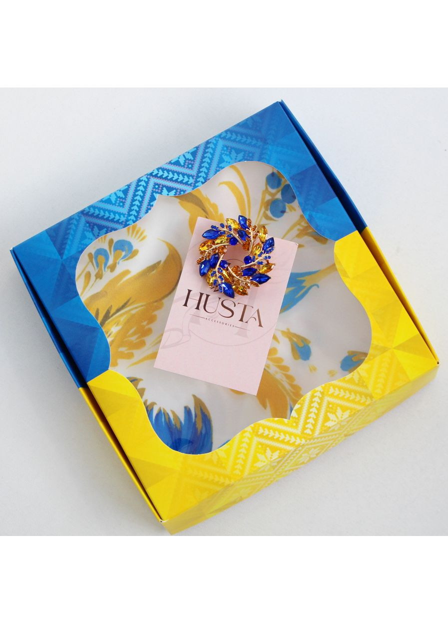 Патріотичний набір хустинка 90х90см та брошка 100049 Husta (364553461)