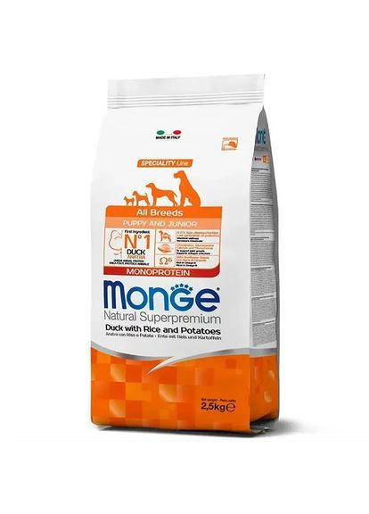 Сухий корм для собак Dog All breeds Puppy & Junior качка з рисом 2.5 кг (000025630) Monge (366423913)