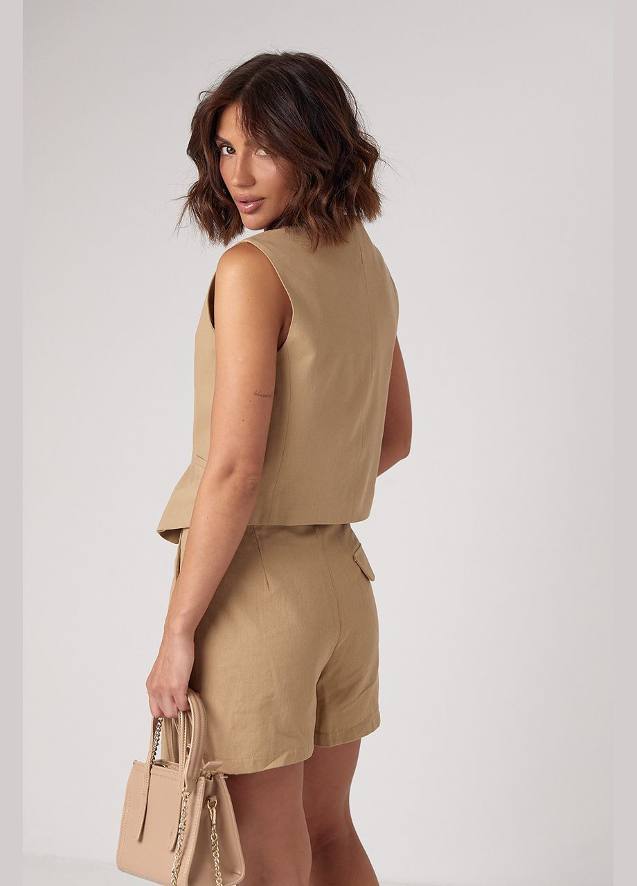 Літній жіночий лляний костюм із шортами та жилетом Lurex (296889419)