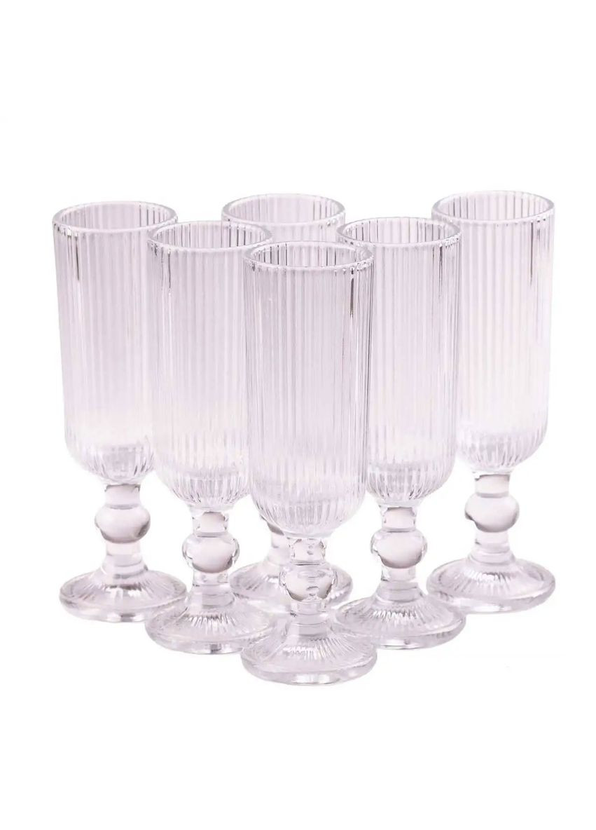 Бокалы под шампанское высокие рифленые из толстого стекла 6 штук HP7116 TS Kitchen (353503578)