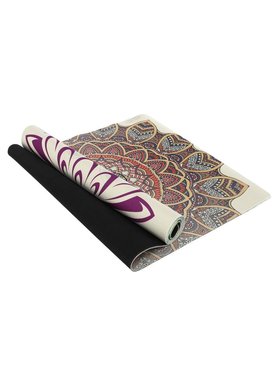 Килимок для йоги Льняний (Yoga mat) двошаровий 3мм Pro (розмір 183x61x0,3см, джут, каучук, бежевий, з принтом Спокій Record (361438491)
