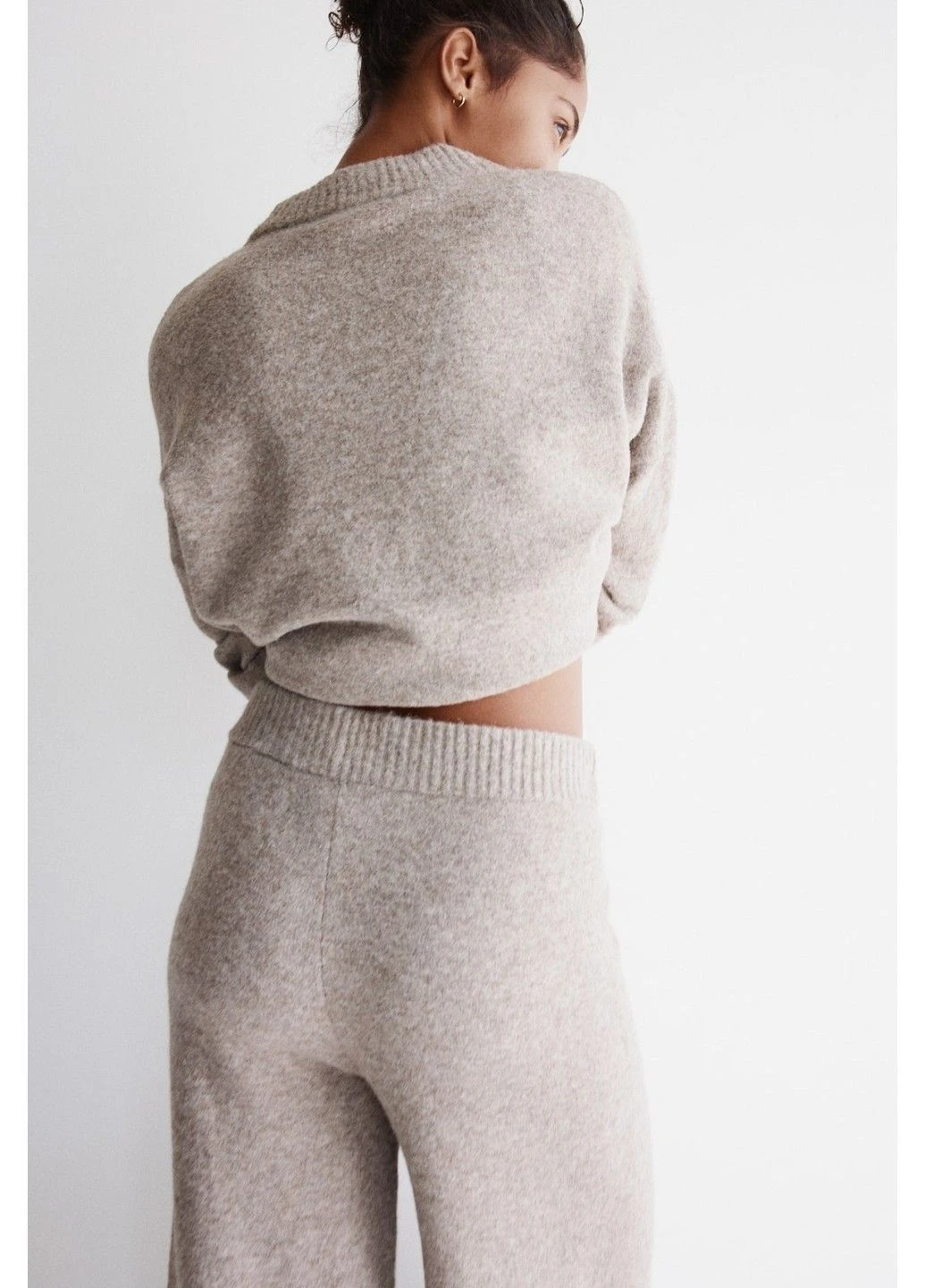 Женские широкие трикотажные штаны Н&М (58565) XS Светло-бежевые H&M (362647951)