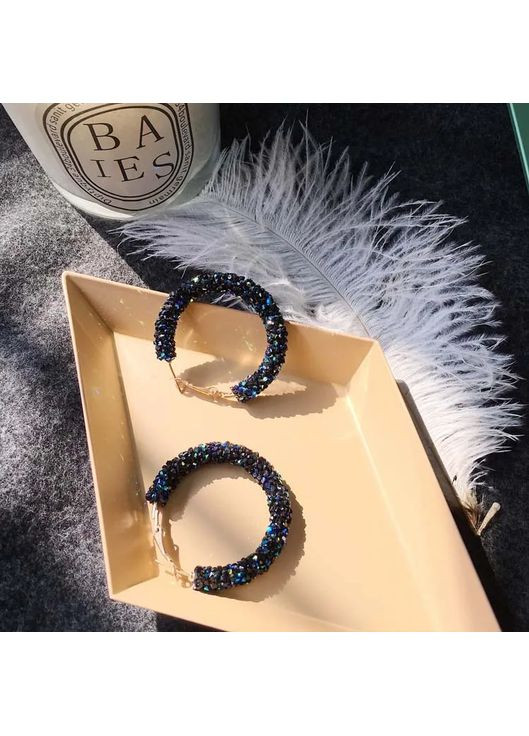 Сережки круги Blue кільцями з кристалами сині каміння кристали у формі круга No Brand (338436047)