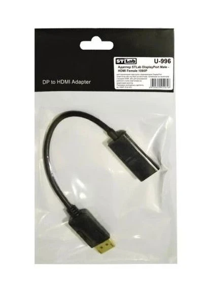 Переходник DisplayPort (M) - HDMI (F), Black, 15 см (U-996) U-996 ST-Lab (395418656)