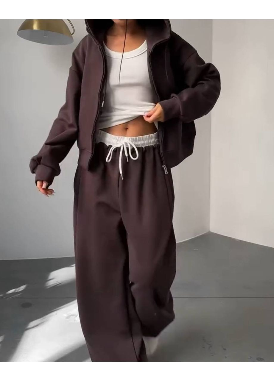 Жіночий спортивний костюм з укороченим худі та широкими штанами MonCher (358067882)