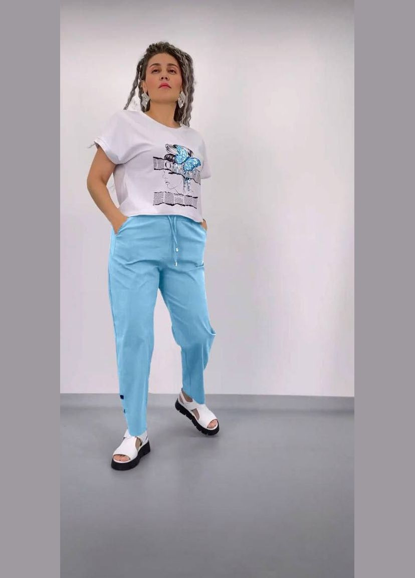 Жіночий костюм двійка із софту колір блакитний р.48/50 454718 New Trend (290111597)