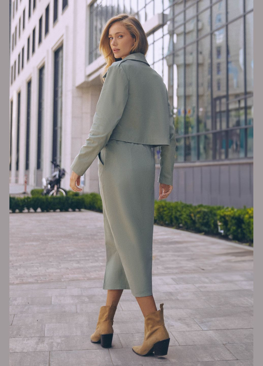 Оливковая повседневный рубашка однотонная ST-Seventeen