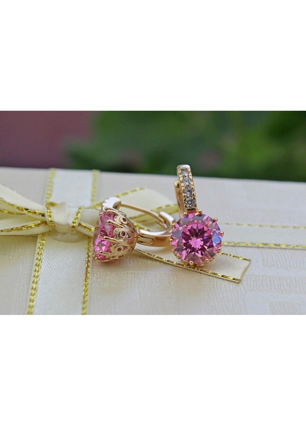 Сережки з великим рожевим каменем і круглою застібкою 2 см золотисті love-shopping Xuping Jewelry (354661800)
