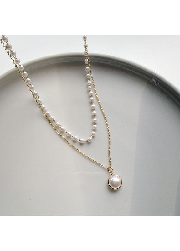 Ланцюжок жіночий подвійний золотистий з перлами No Brand Жіночі прикраси (366196463)