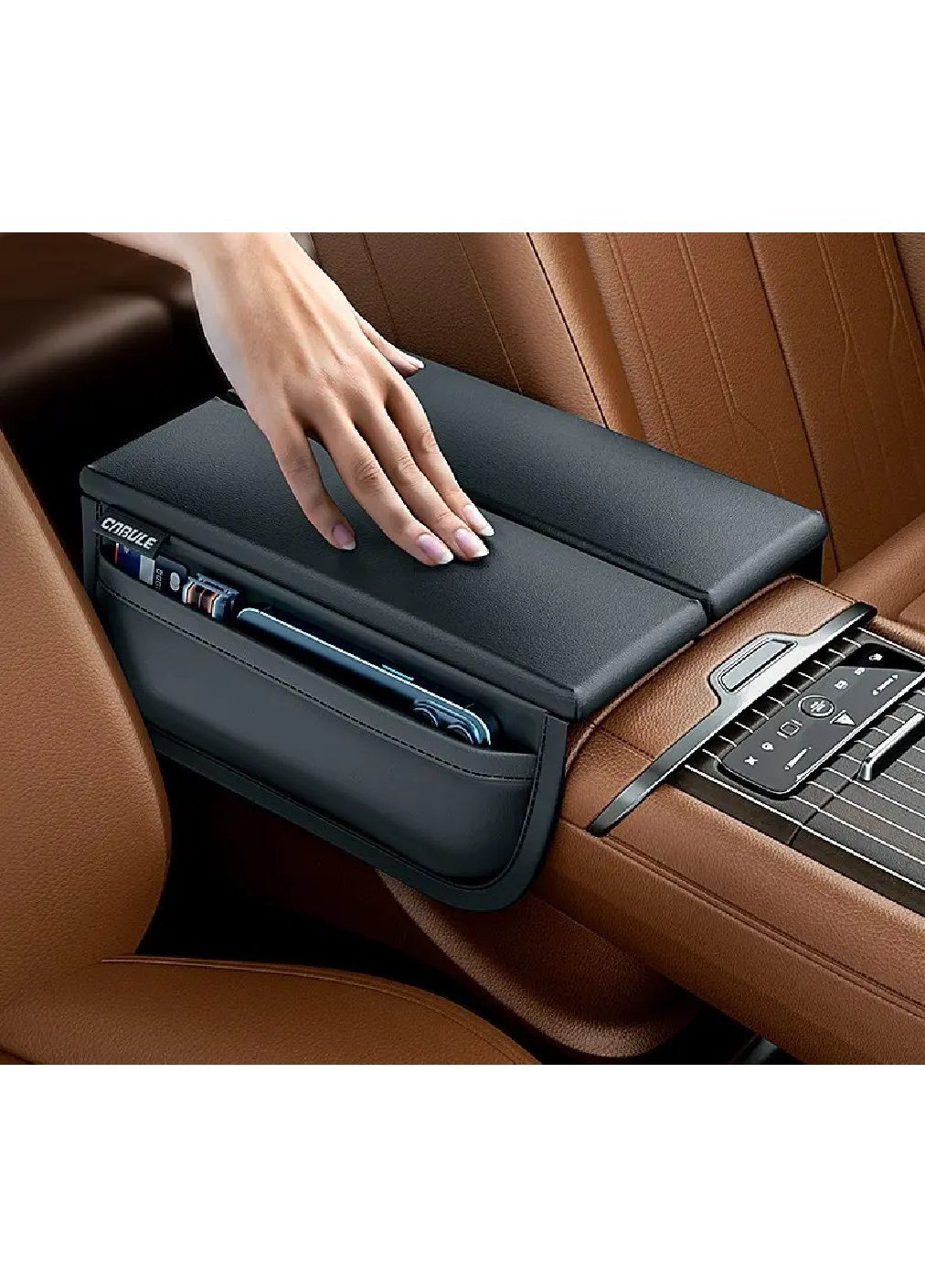 Комплект набір підлокітників накладок з кріпленням ремінцем на липучках кишенями для дрібних речей екошкіра (479543-Prob) Чорний Unbranded (322186312)