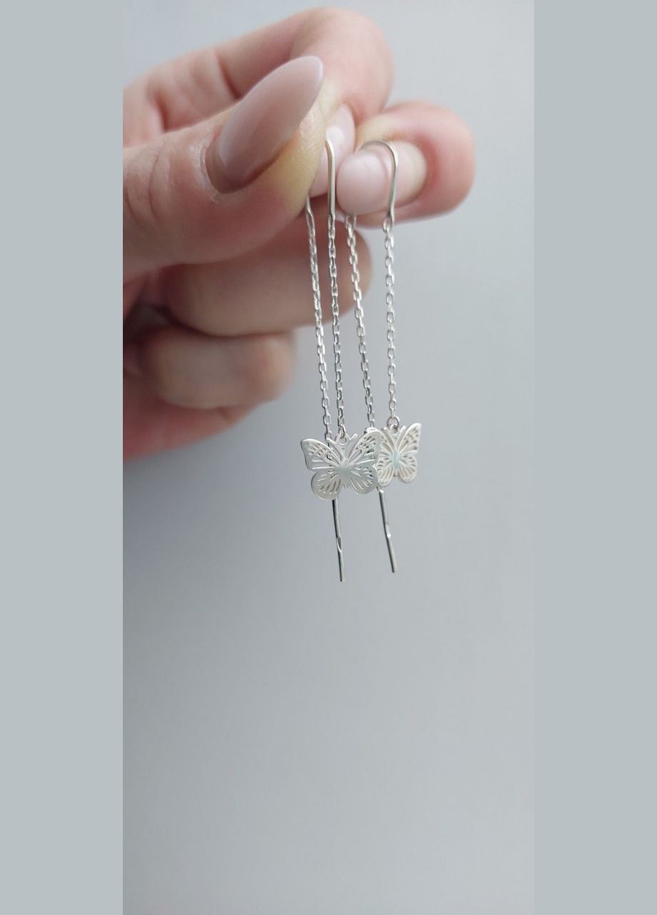 Серьги протяжки серебро 925 пробы бабочка, удобные No Brand (327435367)