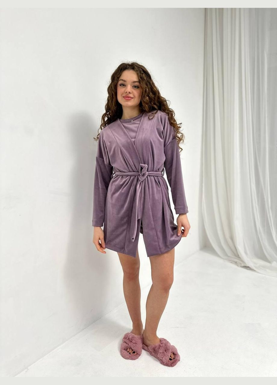 Фіолетова всесезон жіноча велюрова піжама трійка L&L
