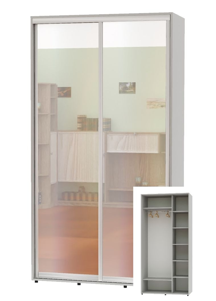 Шкаф-купе двухдверный 130*60*240 Серый 2 двери Зеркало Алекса (360476914)