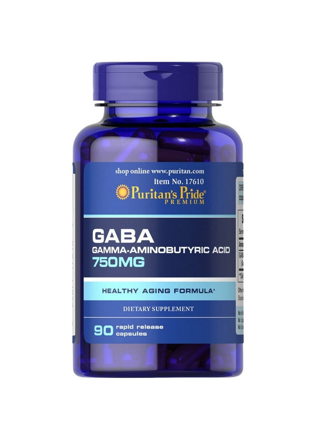 Амінокислота Gaba 750 mg, 90 капсул Puritans Pride (294927622)