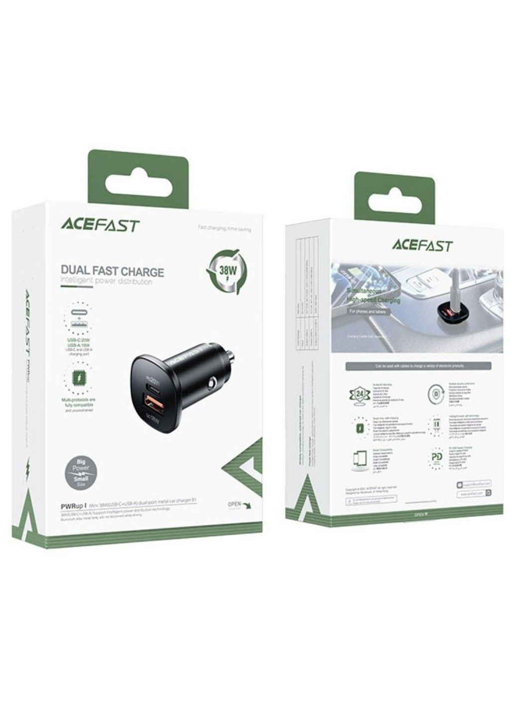 АЗУ B1 mini 38W (USB-C+USB-A) dual-port metal car charger Acefast (294722138)
