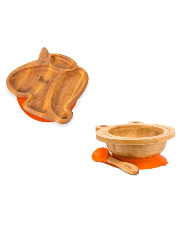 Набір дитячого посуду 3в1 Жабенятко Єдиноріжка Коричнево-помаранчевий 3 шт (310201) Бабака (326806667)