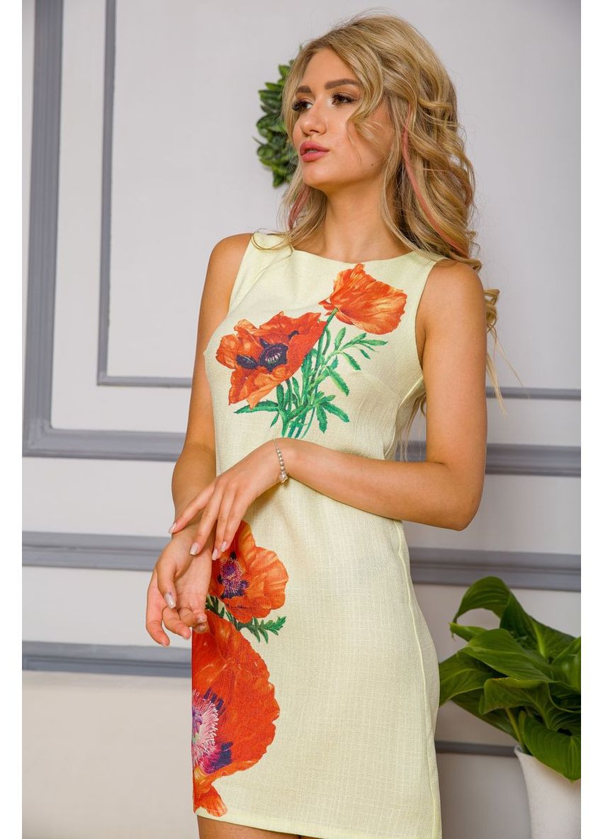 Желтое повседневный короткое платье из льна, 172r019-1 Ager