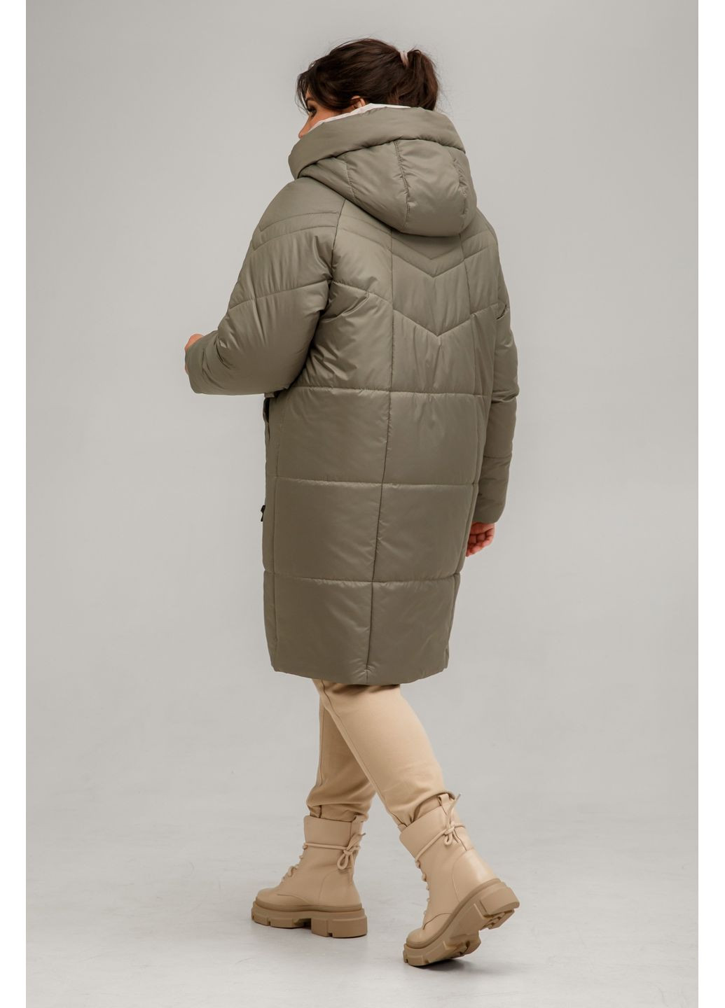 Зеленая зимняя женское зимнее пальто прямого силуэта с капюшоном all posa (ap101638p) A'll Posa