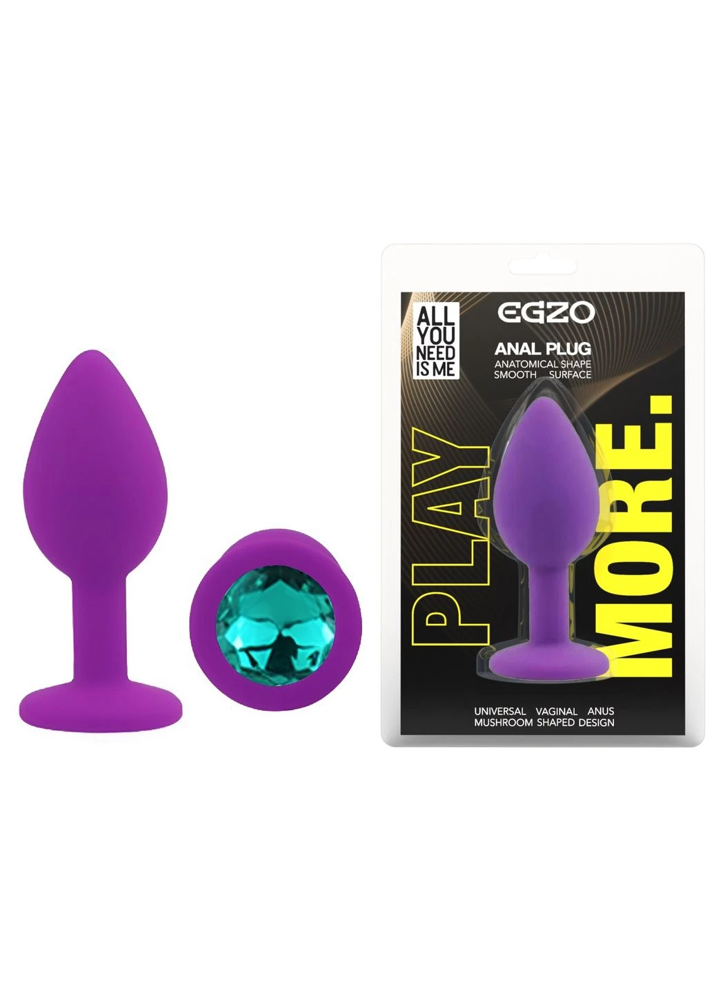 Силиконовая фиолетовая анальная пробка с бирюзовым кристаллом Silicone Round Plug размер S Egzo (382846605)
