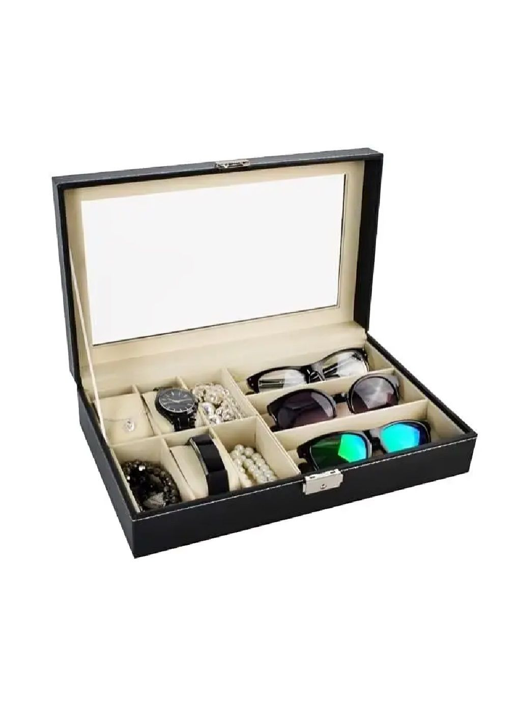 Шкатулка с защелкой ключом прозрачной крышкой для хранения очков часов 9 отделений 33х20,5х8 см (480078-Prob) Unbranded (329295130)