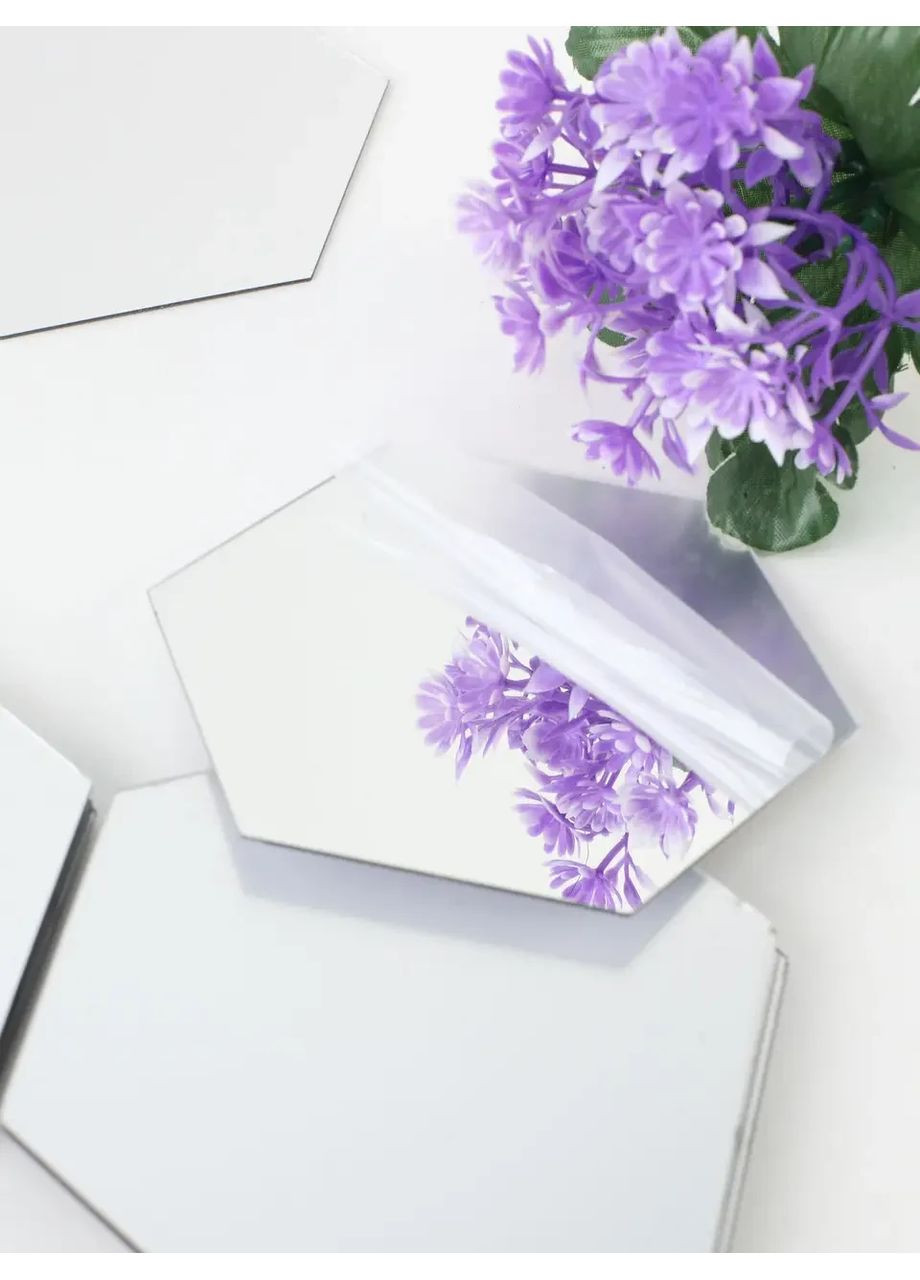 Інтер'єрні наклейки дзеркальні акрилові настінні Соти-127 12.7х11 см 12 шт. Срібло Ваша Світлість (366334602)