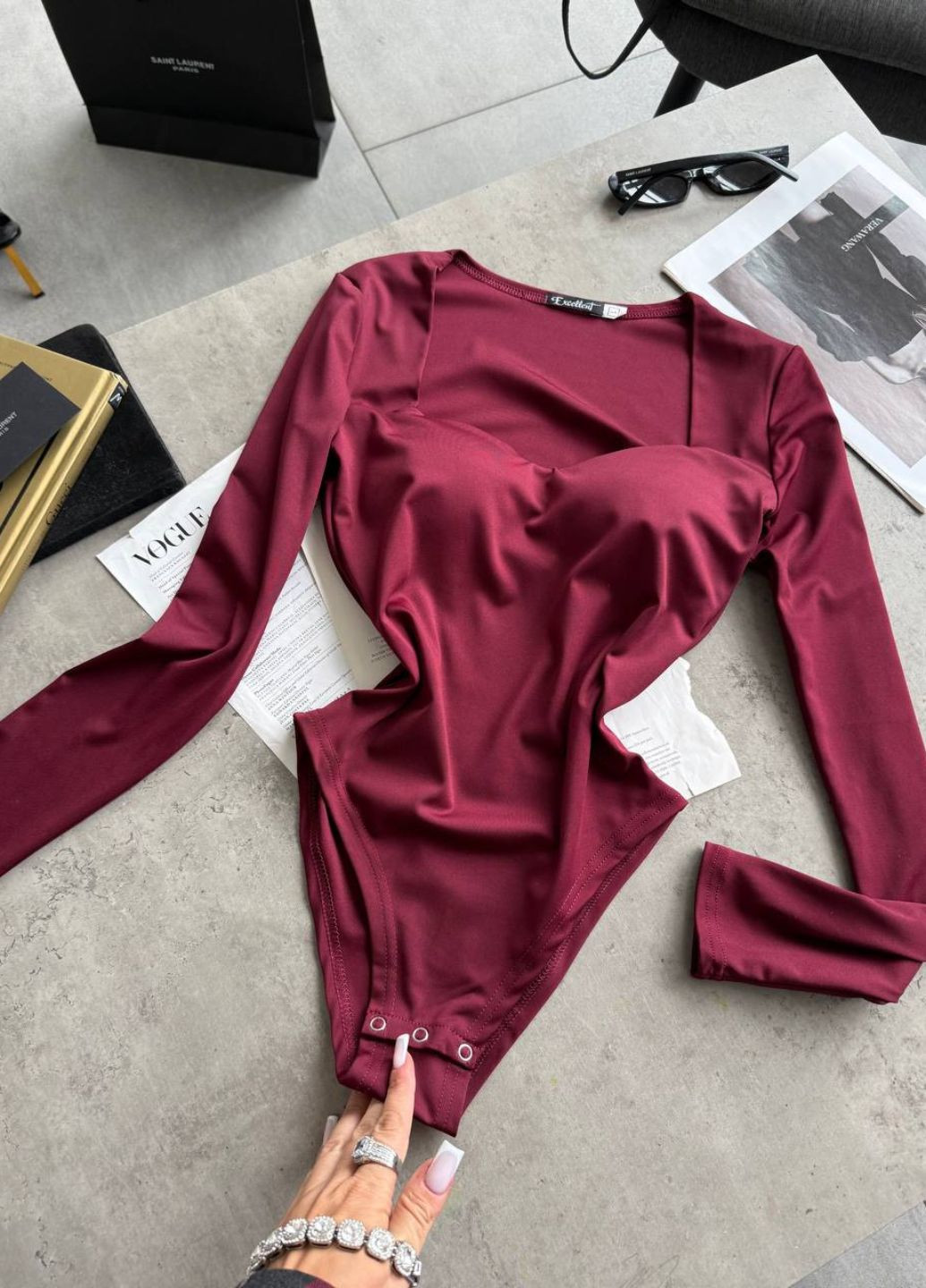 Изысканный боди на кнопках с эффектом пуш-ап и длинными рукавами Allthings (361994035)