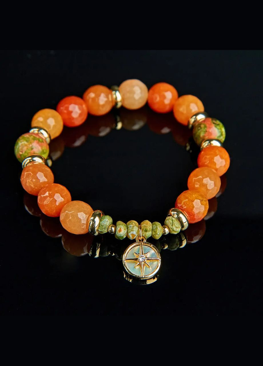 Браслет на резинке натуральный Авантюрин оранжевый, Яшма, фур-ра гип-ный сплав цвет золото d-10х6мм+- L-18см No Brand Браслет (331146015)