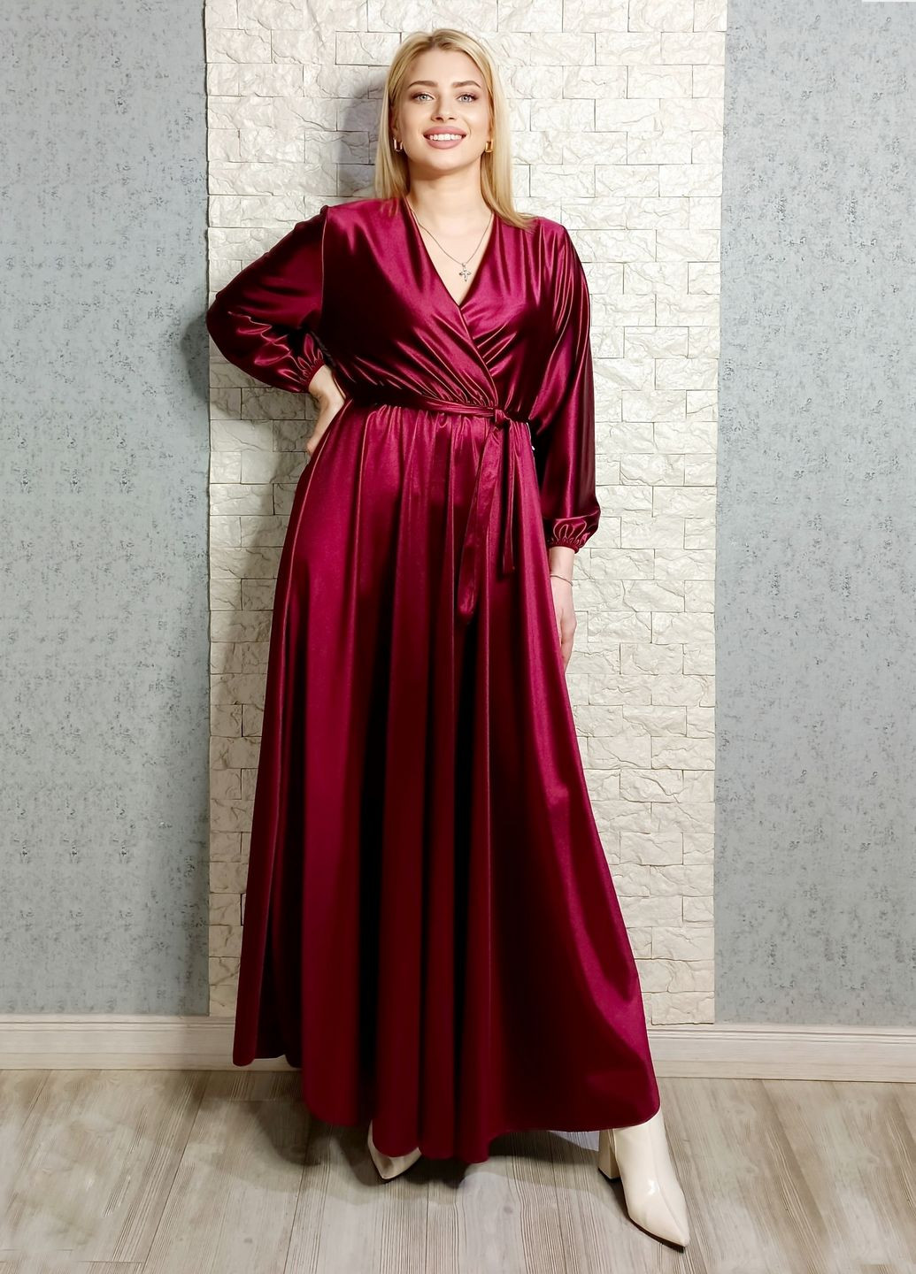 Бордовое праздничный, коктейльное, вечернее платье а-силуэт Moda Italia однотонное