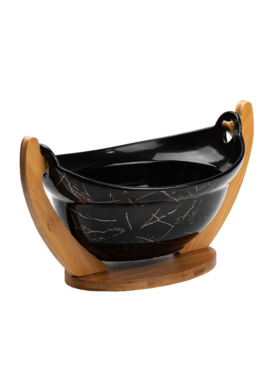 Фруктовниця порцелянова 32 x 18,5 x 18 см з бамбуковою підставкою HP1237 Yiwu (353501978)