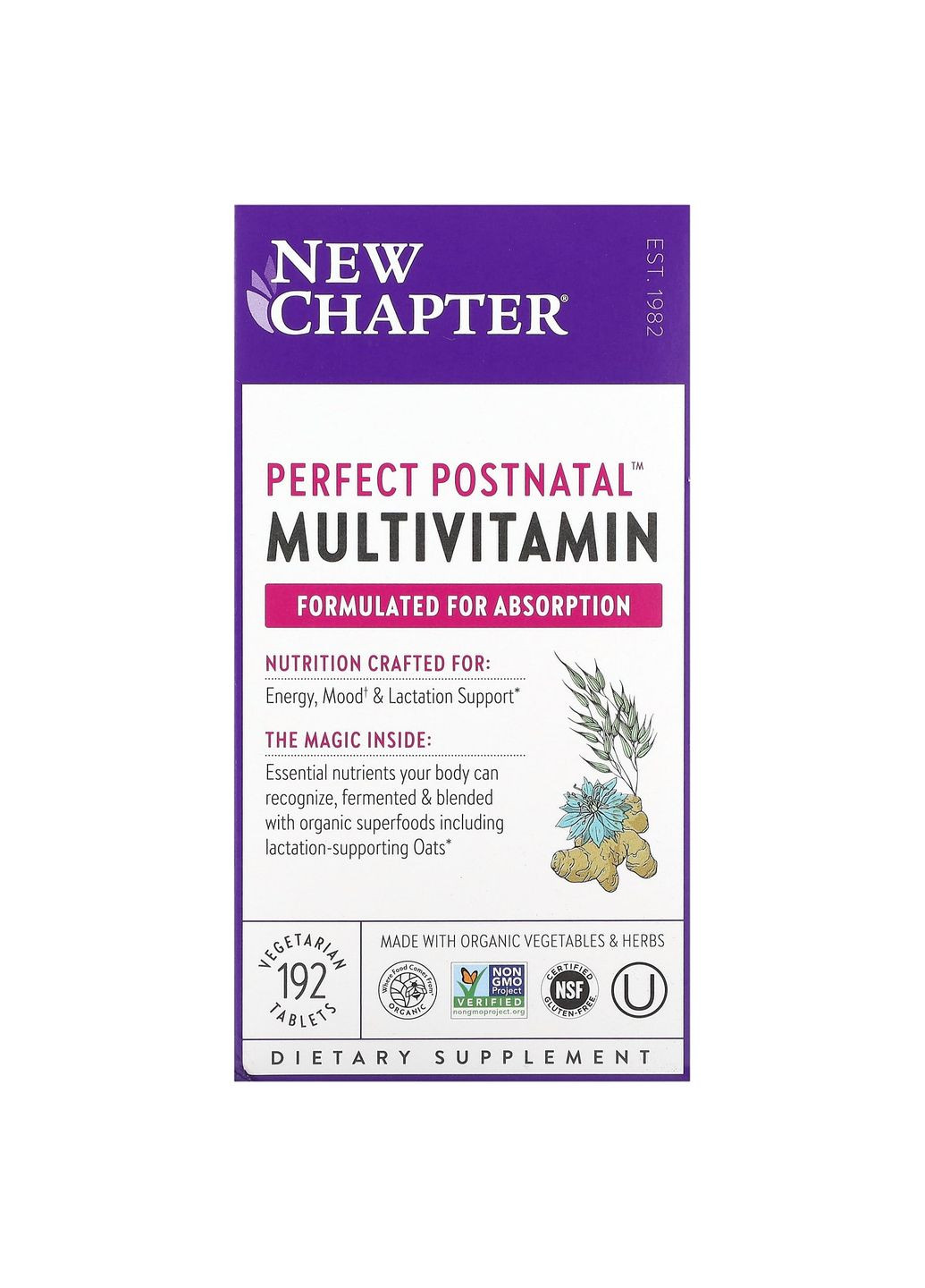 Мультивитаминный комплекс постнатальный, Postnatal MultiVitamin,, 192 вегетарианские таблетки New Chapter (322066555)