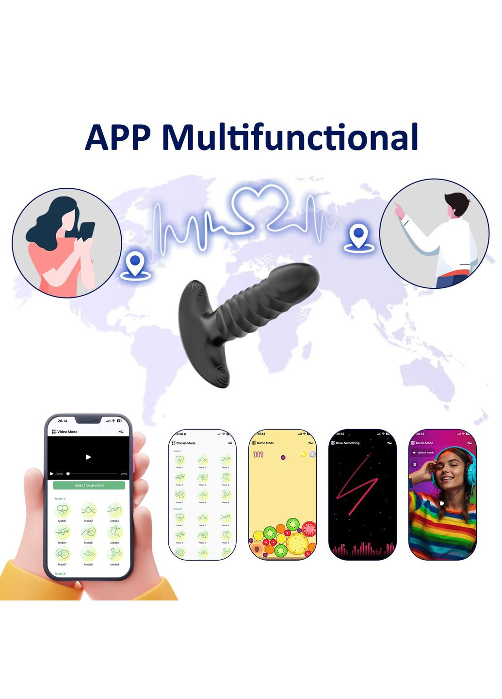 Масажер простати YAFEI анальна пробка 3 в 1 управління зі смартфону, 10 режимів вібрації та штовхання STF (315345396)