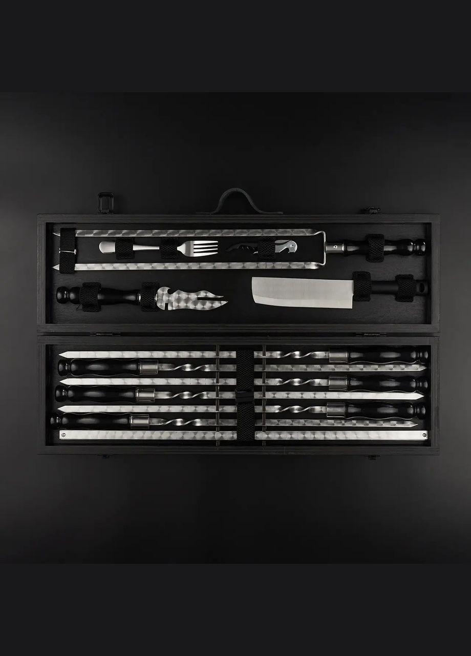 Шашличний набір-комплект шампурів на 6 шт на подарунок "Grills " Чорний | 17 предметів Handmade G10 (342745332)