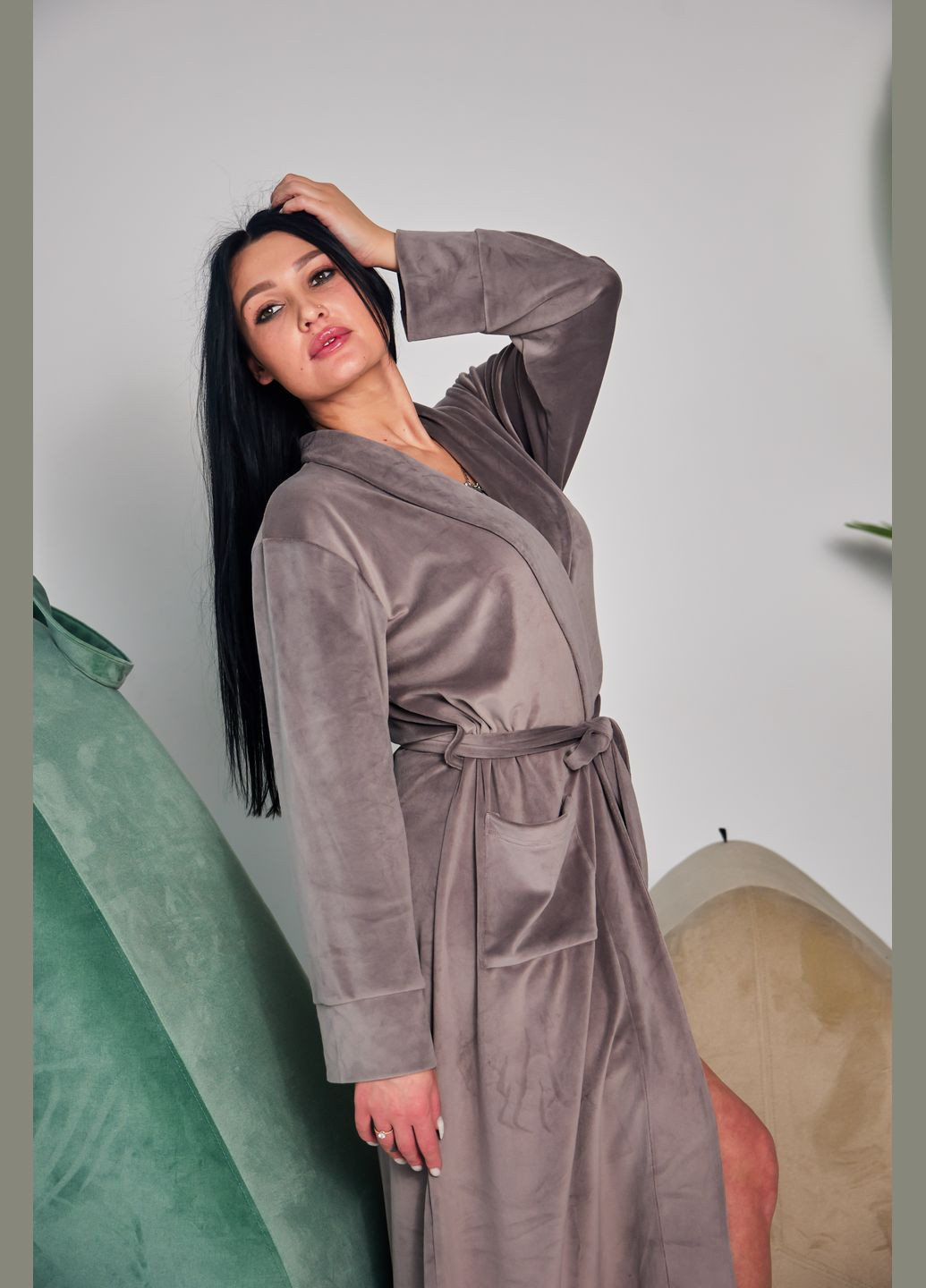 Халат довгий велюровий жіночий на запах No Brand халат (316261742)