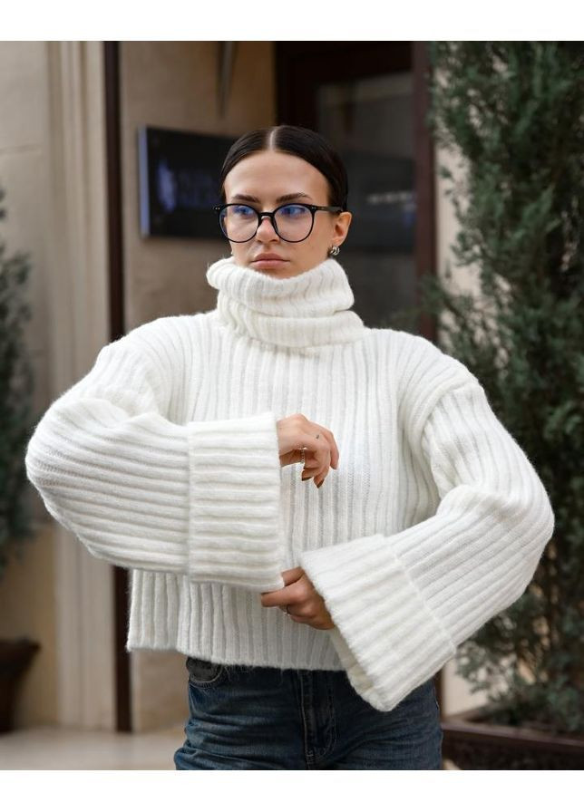 Белый зимний свитер вязаный белый No Brand